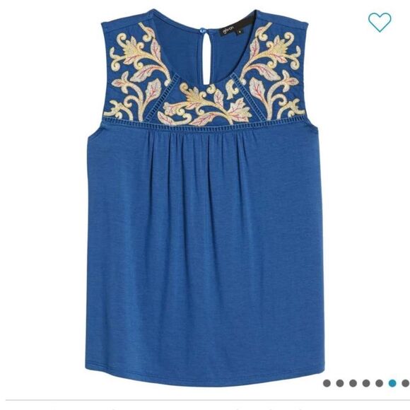 NWT Gibson Red or Blue Floral Yoke Tops - Picture 7 of 16